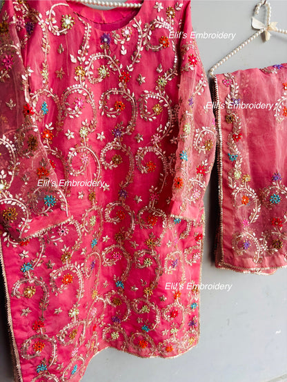 Zohaina - 2Pc Hand Embroidered Organza Suit
