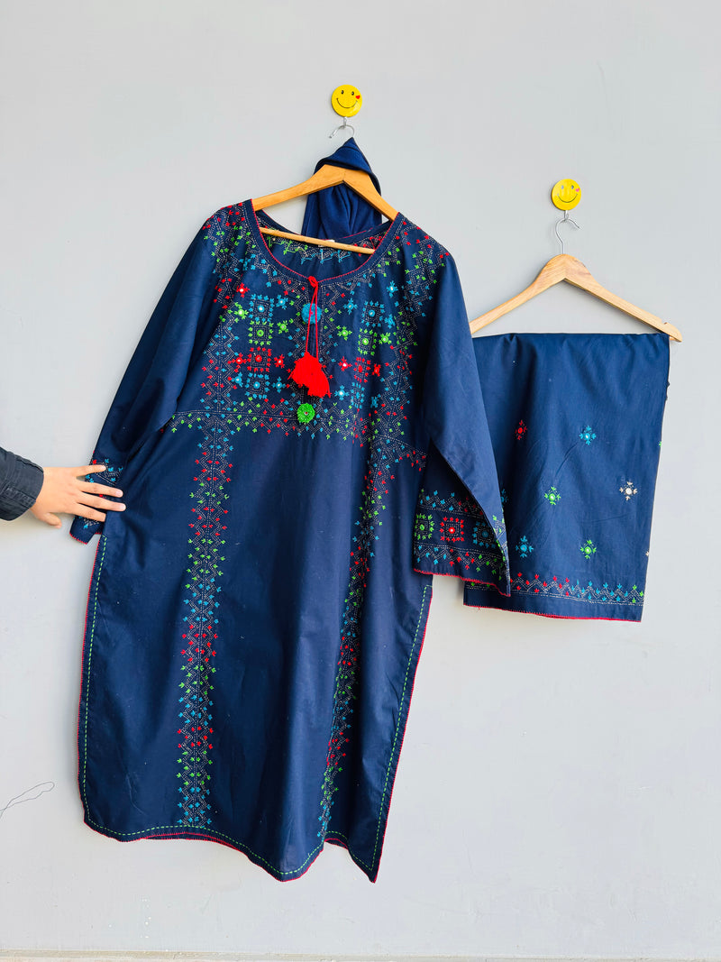 RangReet = Hand Embroidered Kacha Tanka 2pc Suit