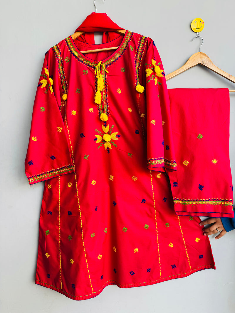 Ruby Radiance - Hand Embroidered 2Pc Suit
