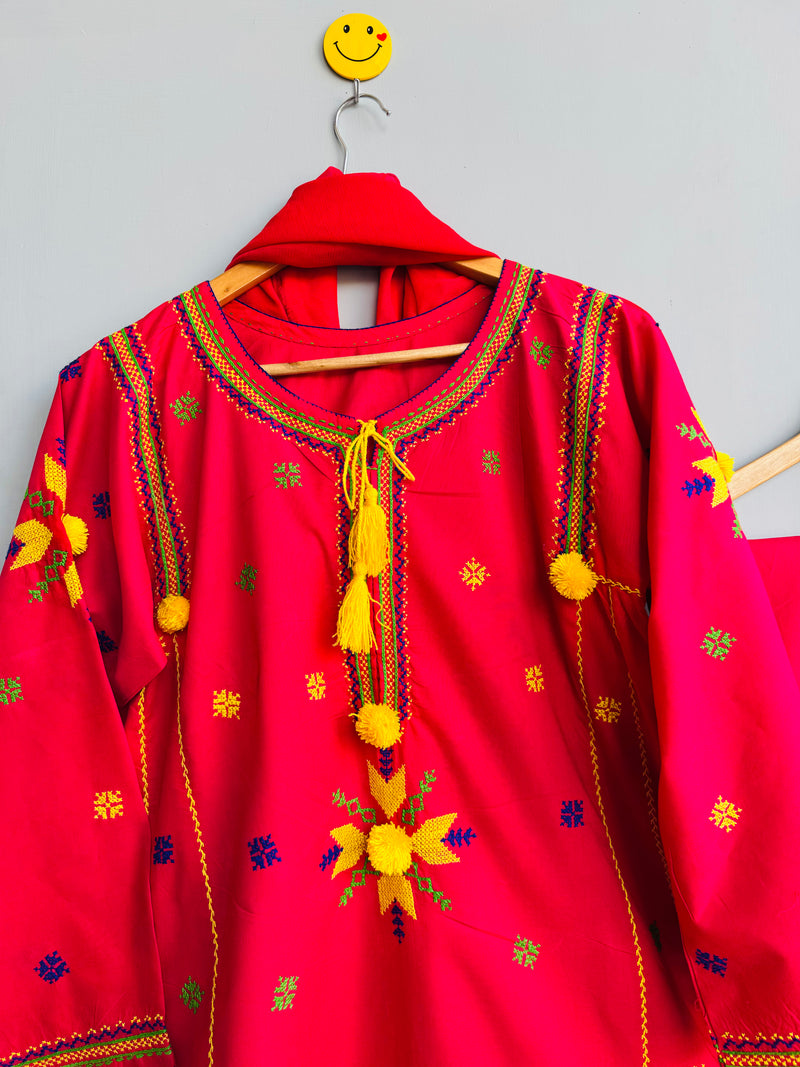 Ruby Radiance - Hand Embroidered 2Pc Suit