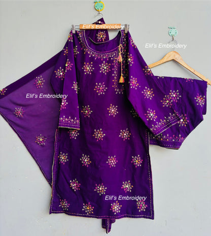 Mehzin - 3Pc Hand Embroidered Suit