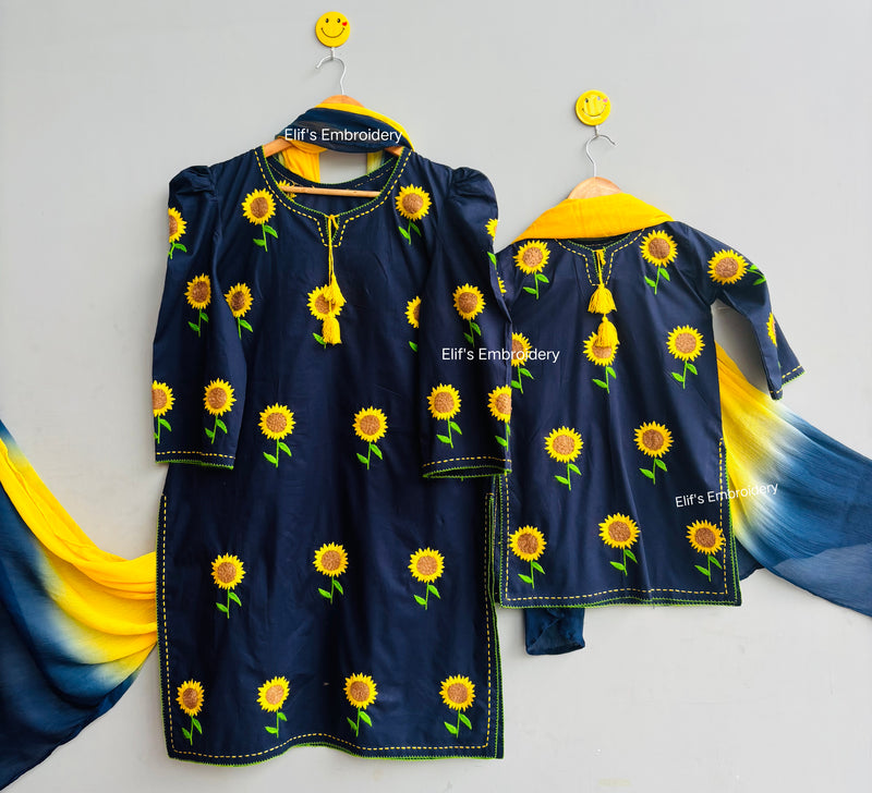 Sunflower-3Pc Hand Embroidered