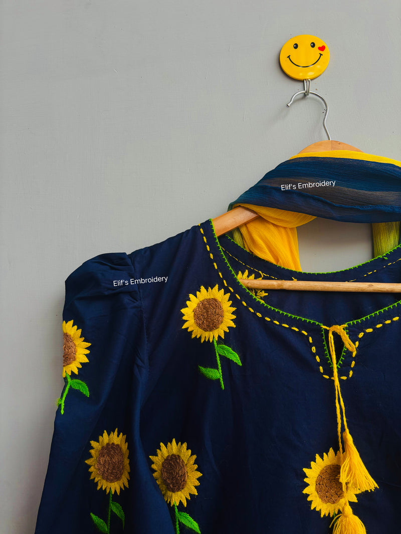 Sunflower-3Pc Hand Embroidered
