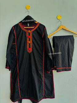 Noor-e-Aaina - 2Pc Hand Embroidered Kurta Trouser