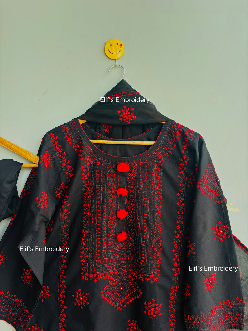 Shahr Bano Black - 3Pc Hand Embroidered Suit
