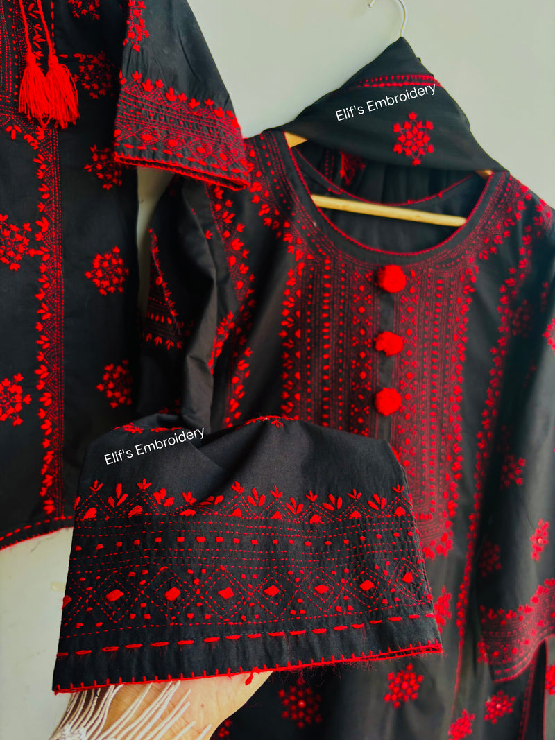 Shahr Bano Black - 3Pc Hand Embroidered Suit