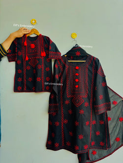 Shahr Bano Black - 3Pc Hand Embroidered Suit