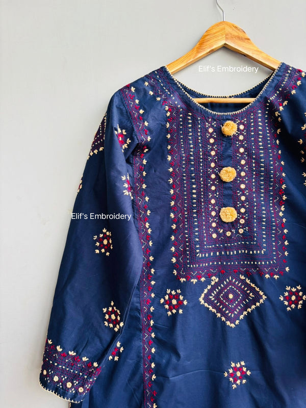 Shahr Bano Blue - 3Pc Hand Embroidered Suit