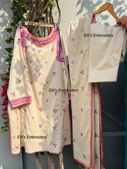 Shehnoor - 3Pc Hand Embroidered Suit