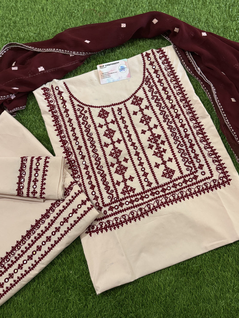Zareen Vasl - Hand Embroidered 3Pc Unstitched Suit