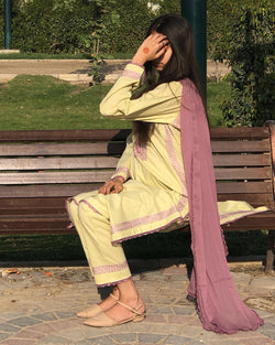 Pistachio Edit - 3Pc Hand Embroidered Suit