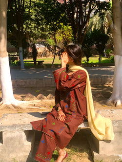 Qahwa Rang - 3PC Hand Embroidered Suit