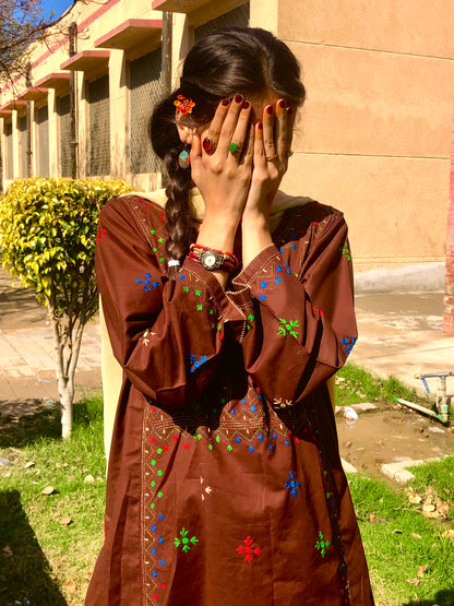 Qahwa Rang - 3PC Hand Embroidered Suit