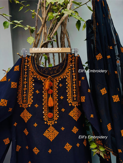 Rimaya - 3Pc Hand Embroidered Suit