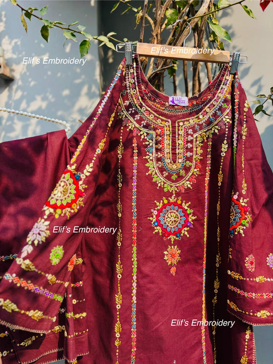 Mahina - 3Pc Hand Embroidered Suit