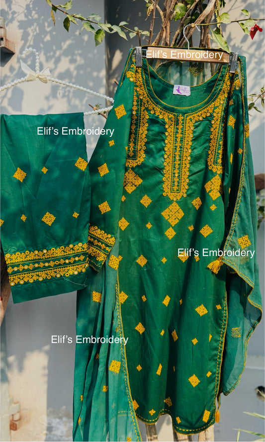 Zamurd - 3Pc Hand Embroidered Suit