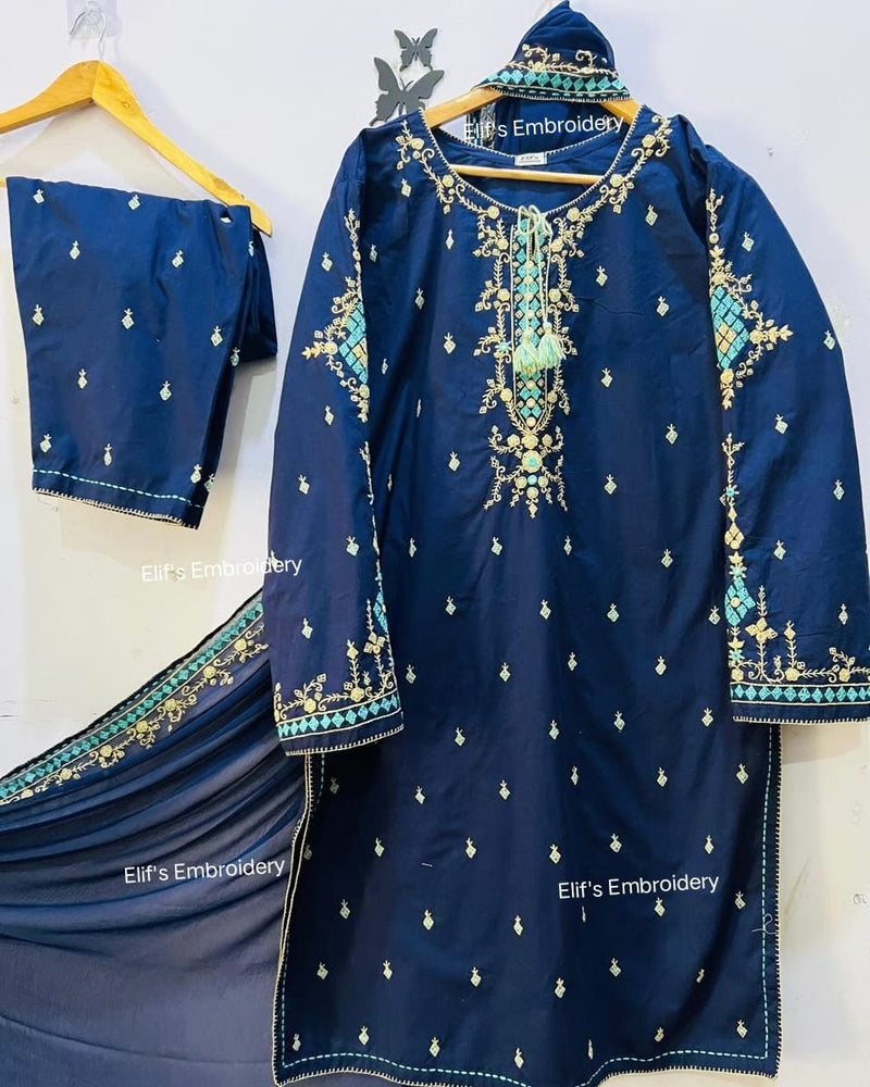 Ruq e Gul - 3Pc Hand Embroidered Suit