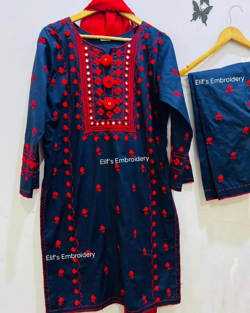 Nergis - 3Pc Hand Embroidered Suit