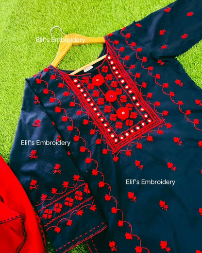 Nergis - 3Pc Hand Embroidered Suit