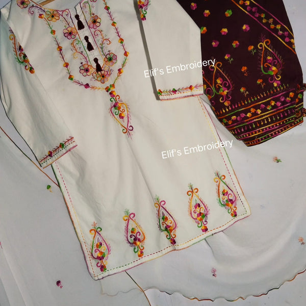 Hoor e Ain - 3Pc Hand Embroidered Suit