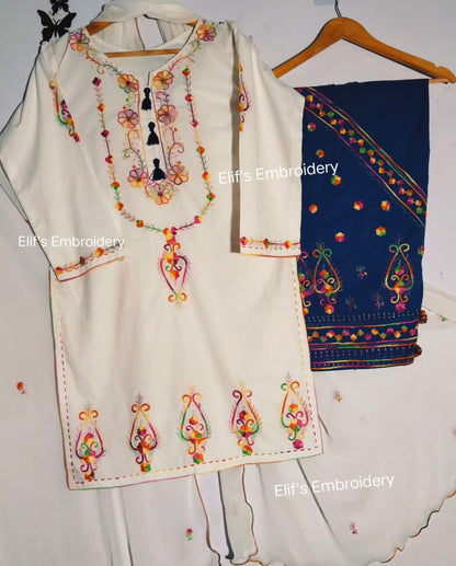 Hoor e Ain - 3Pc Hand Embroidered Suit