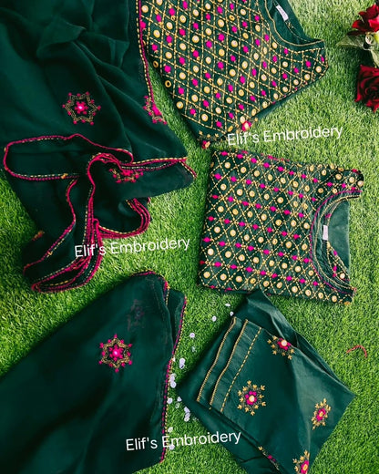Gul-e-Zaitoon - 3Pc Hand Embroidered Suit