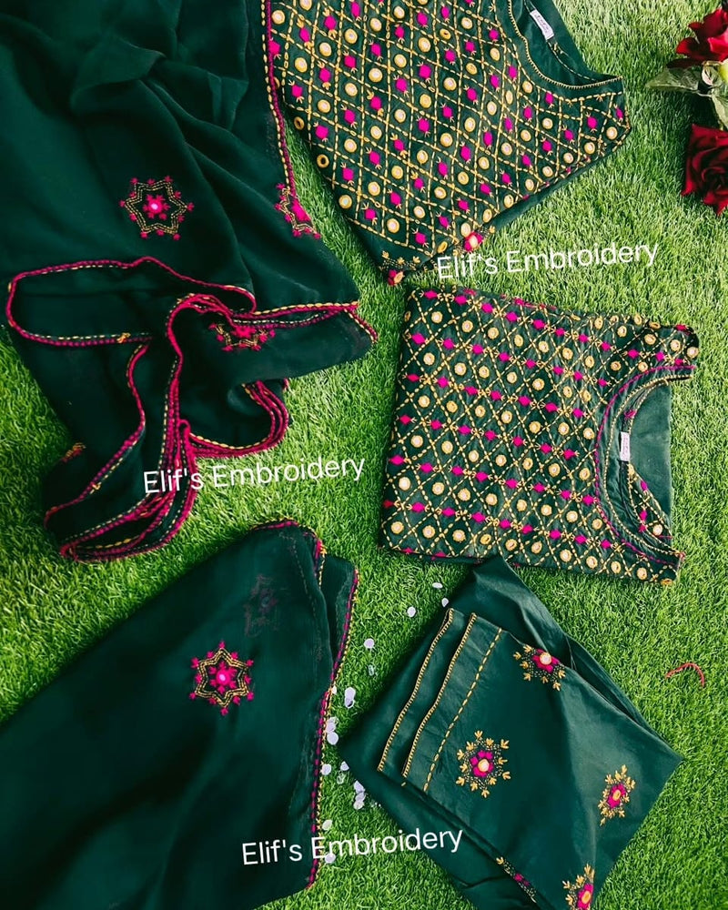 Gul-e-Zaitoon - 3Pc Hand Embroidered Suit