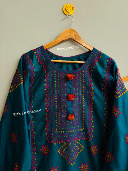 Shahr Bano Blue - 3Pc Hand Embroidered Suit