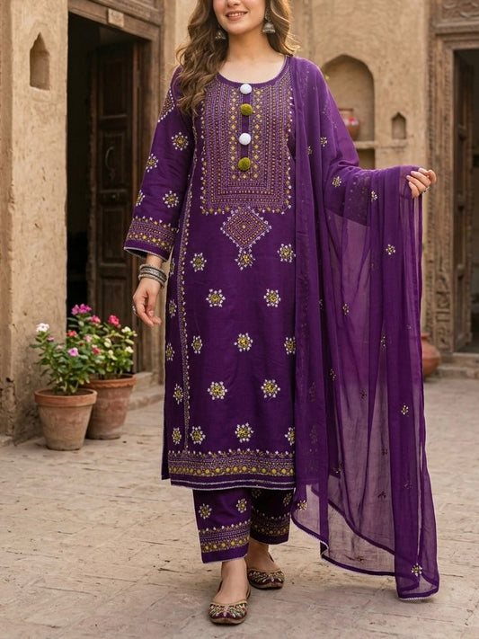 Rayha - 3Pc Hand Embroidered Suit