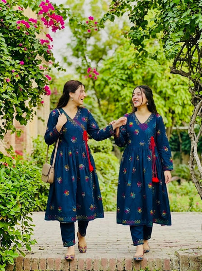 Midnight Garden - 2PC Hand Embroidered Suit