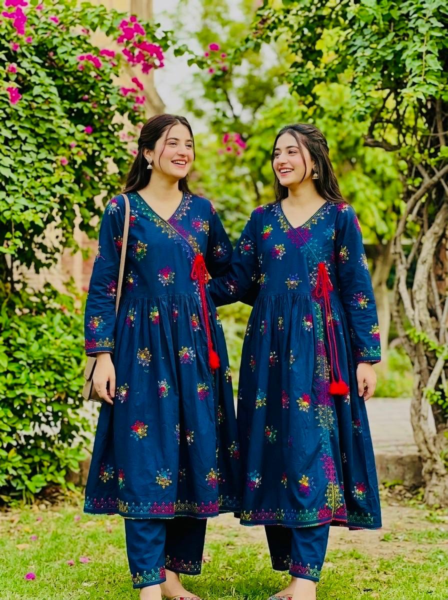Midnight Garden - 2PC Hand Embroidered Suit